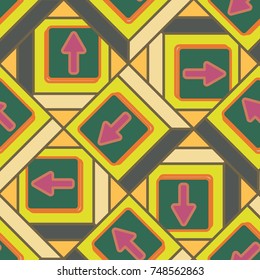 Seamless abstract pattern with arrows on button.
