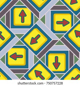 Seamless abstract pattern with arrows on button.
