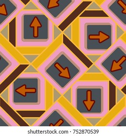 Seamless abstract pattern with arrows on button.