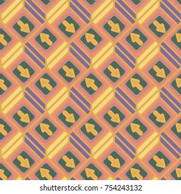Seamless abstract pattern with arrows on button.