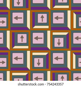 Seamless abstract pattern with arrows on button.