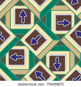 Seamless abstract pattern with arrows on button.