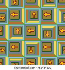 Seamless abstract pattern with arrows on button.