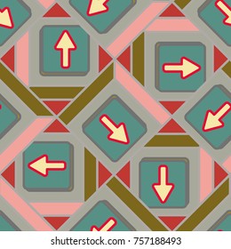Seamless abstract pattern with arrows on button.