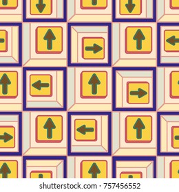 Seamless abstract pattern with arrows on button.