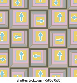 Seamless abstract pattern with arrows on button.