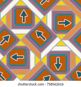 Seamless abstract pattern with arrows on button.