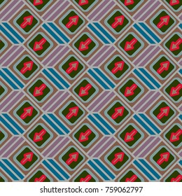 Seamless abstract pattern with arrows on button.