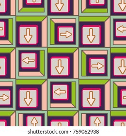 Seamless abstract pattern with arrows on button.