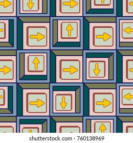 Seamless abstract pattern with arrows on button.