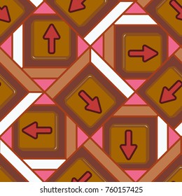 Seamless abstract pattern with arrows on button.