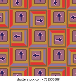Seamless abstract pattern with arrows on button.