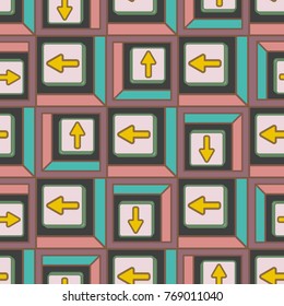 Seamless abstract pattern with arrows on button.