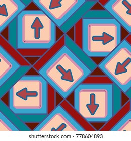 Seamless abstract pattern with arrows on button.