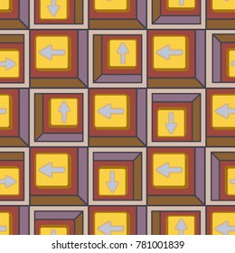 Seamless abstract pattern with arrows on button.