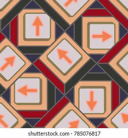 Seamless abstract pattern with arrows on button.