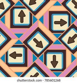 Seamless abstract pattern with arrows on button.