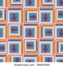 Seamless abstract pattern with arrows on button.