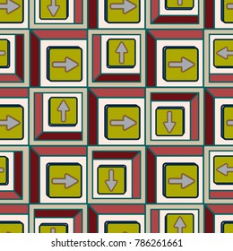 Seamless abstract pattern with arrows on button.