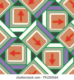 Seamless abstract pattern with arrows on button.