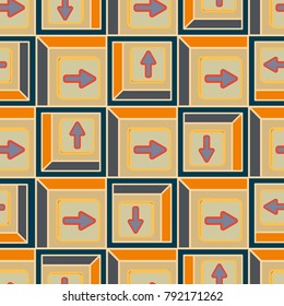 Seamless abstract pattern with arrows on button.