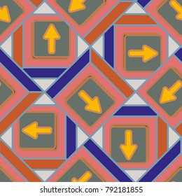 Seamless abstract pattern with arrows on button.