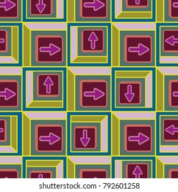 Seamless abstract pattern with arrows on button.