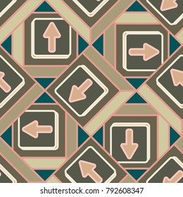 Seamless abstract pattern with arrows on button.