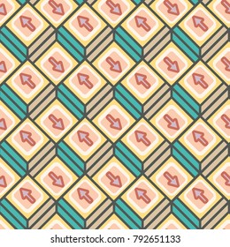 Seamless abstract pattern with arrows on button.