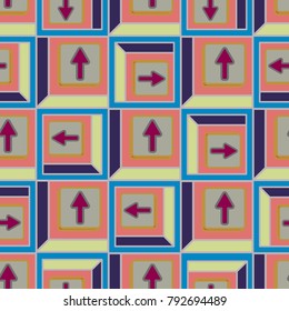 Seamless abstract pattern with arrows on button.
