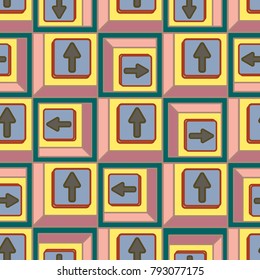 Seamless abstract pattern with arrows on button.