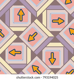 Seamless abstract pattern with arrows on button.