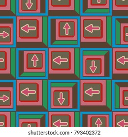 Seamless abstract pattern with arrows on button.