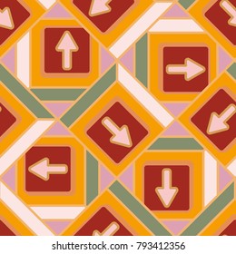 Seamless abstract pattern with arrows on button.