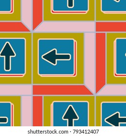 Seamless abstract pattern with arrows on button.