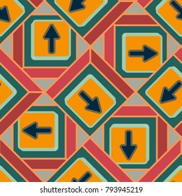 Seamless abstract pattern with arrows on button.