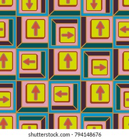 Seamless abstract pattern with arrows on button.
