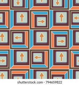 Seamless abstract pattern with arrows on button.