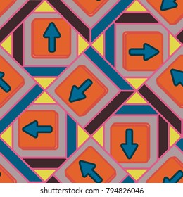 Seamless abstract pattern with arrows on button.