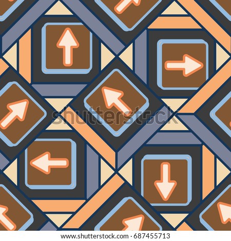 Seamless abstract pattern with arrows on button.