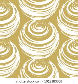 Seamless abstract pattern, artistic texture, drawn background with circles, decorative vector template design.Gold and white