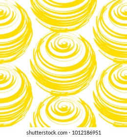 Seamless abstract pattern, artistic texture, drawn background with circles, decorative vector template design.White and yellow