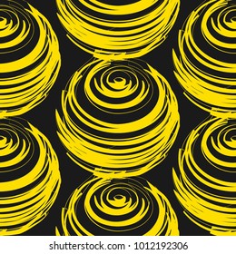 Seamless abstract pattern, artistic texture, drawn background with circles, decorative vector template design.Black and yellow