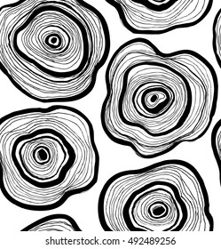 Seamless abstract pattern, artistic texture, drawn background with circles, wood slice