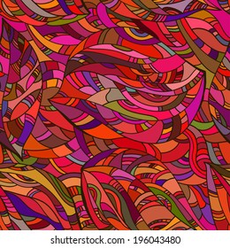Seamless abstract pattern "autumn jungle". Psychedelic hippie pattern. Vector. 