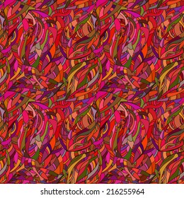 Seamless abstract pattern "autumn jungle". Psychedelic hippie pattern, bright folk motif.