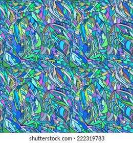 Seamless abstract pattern autumn jungle in hippie style, psychedelic hippie pattern, bright multicolored shapes.