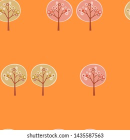 Seamless abstract pattern with autumn trees on light color background.  Set of colorful trees. Vector illustration, doodle style.