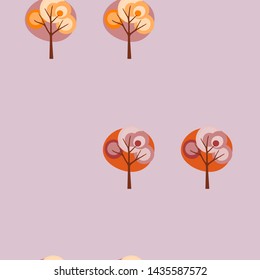 Seamless abstract pattern with autumn trees on light color background.  Set of colorful trees. Vector illustration, doodle style.