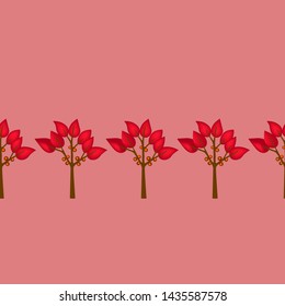 Seamless abstract pattern with autumn trees on light color background.  Set of colorful trees. Vector illustration, doodle style.